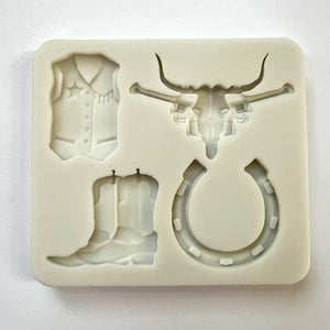 COWBOY, RODEO THEME MOLD (Vest, Boots, Horseshoe)